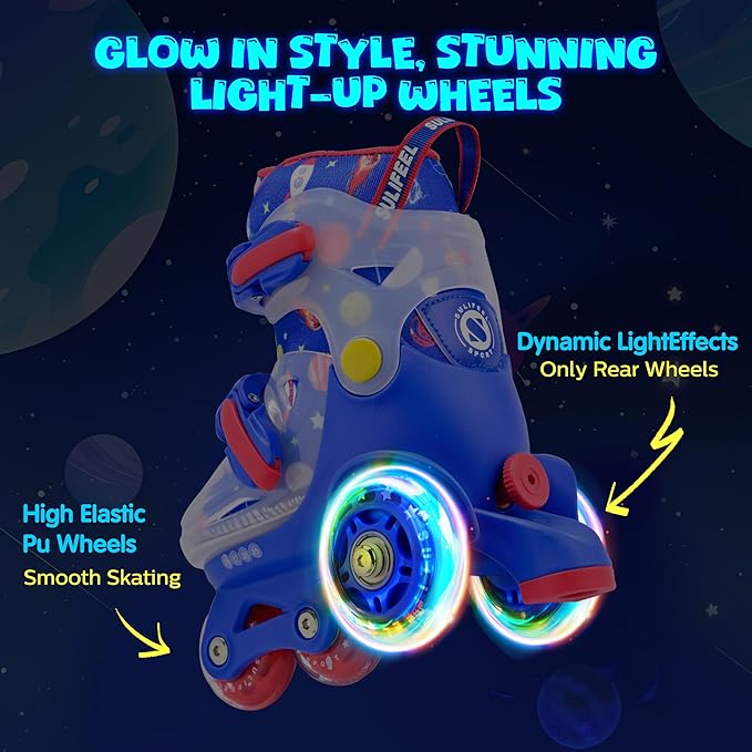 SULIFEEL Adjustable Roller Skates for Girls Boys Kids,Fun Illuminating Light Up Flash Wheels Three-Point Type Balance Suitable for Beginners Indoor Roller Skating