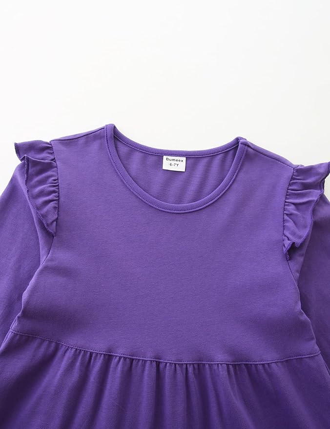 Bumeex Girl's Dresses Cotton Ruffle Sleeve Tiered Swing A-Line Cute Midi Casual Sundress