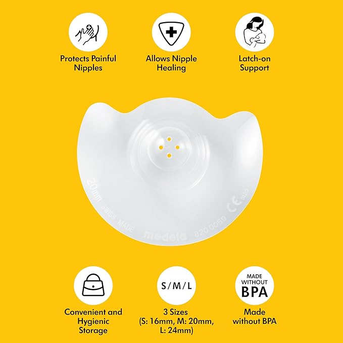 Medela Contact Nipple Shields, Medium 20mm, Food Grade Silicone | for Latching Difficulties During Breastfeeding, Flat or Inverted Nipples