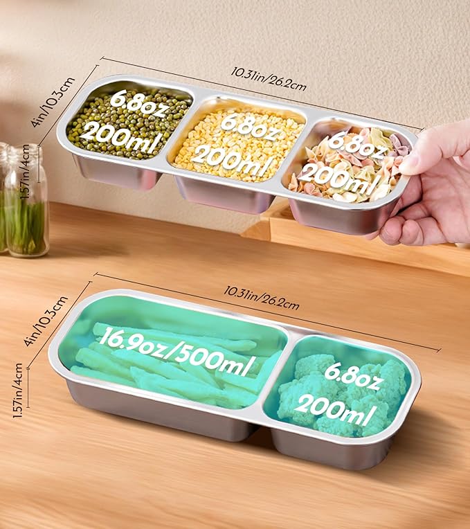 Ugotit Snackle Box Container, 2 Compartments Stainless Steel Food Storage Containers with Airtight Lids, Reusable Lunch Box for Adults, Travel, Meal Prep, Office (24oz, Black)