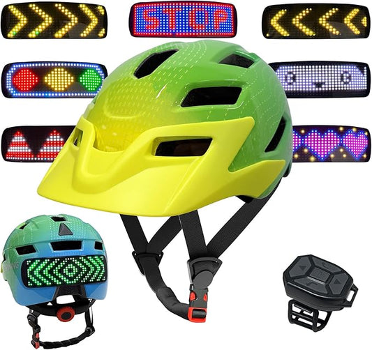 Kids Bike Helmet with LED Lights, Remote Control Turn Signals Safety Helmet Back Light for Youth Mountain Cycling Scooter Skateboarding, Adjustable and Lightweight for Boys Girls