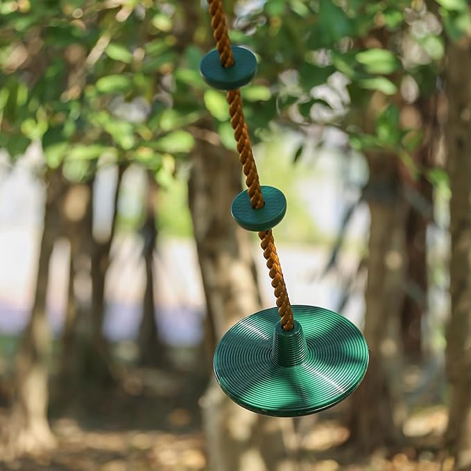 Climbing Rope with Platforms and Disc Swing Seat Set Playground Accessories Including Bonus Hanging Strap & Carabiner Tree Swing for Kids Rope Swings for Tree