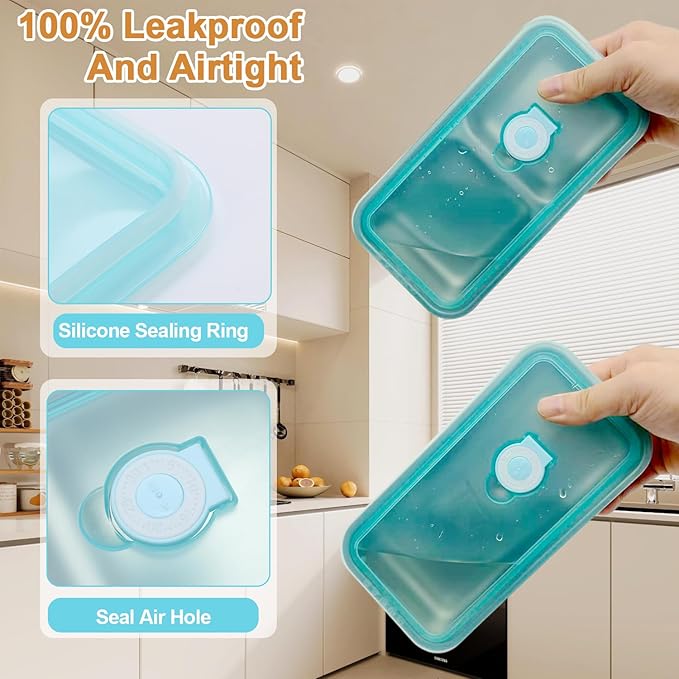 4 PCS 304 Stainless Steel Bento Box, 1pc Single and 3pcs Double compartment Snack Containers, Grab and Go Snack Containers, Food Storage Containers with Blue Lids for Travel and Outdoor Camping