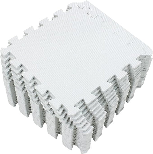 Yostrong® 18 Tiles Interlocking Puzzle Foam Baby Play Mat with Straight Edges for Playing - EVA Babies Crawling Mat | Rubber Floor Work Out Mats for Home Gym. White. YOC-Ab18S18