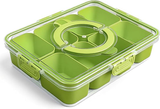 Snackle Box Container, Divided Serving Tray with Lid and Handl 8 Compartments Snacks Box,Candy Snack Fruit and Veggie Tray, Suitable for Picnics Trips Parties and Holidays