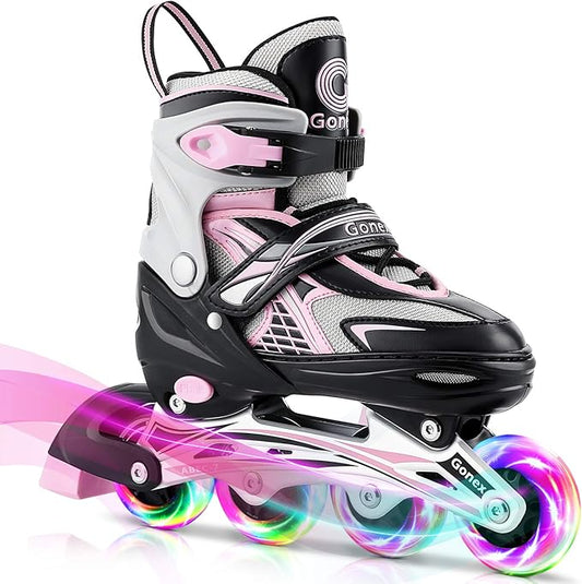 Gonex Inline Skates for Girls Boys Kids, Adjustable Skates Outdoor Blades Inline Roller Skates for Children Teens Women with Light Up Wheels for Indoor Outdoor Backyard Skating