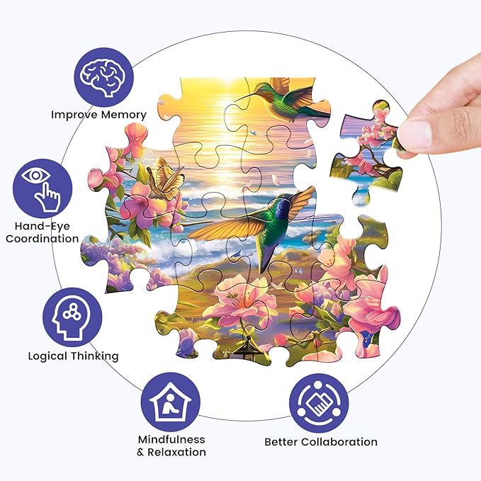 300 Pieces Puzzles for Adult Jigsaw Puzzle 300 Piece Children Elderly Puzzle Hummingbird Beach Flower Puzzle Gift for Mom Dad Family Friend Family Activity Games Home Decor Wall Art 20.5x15IN