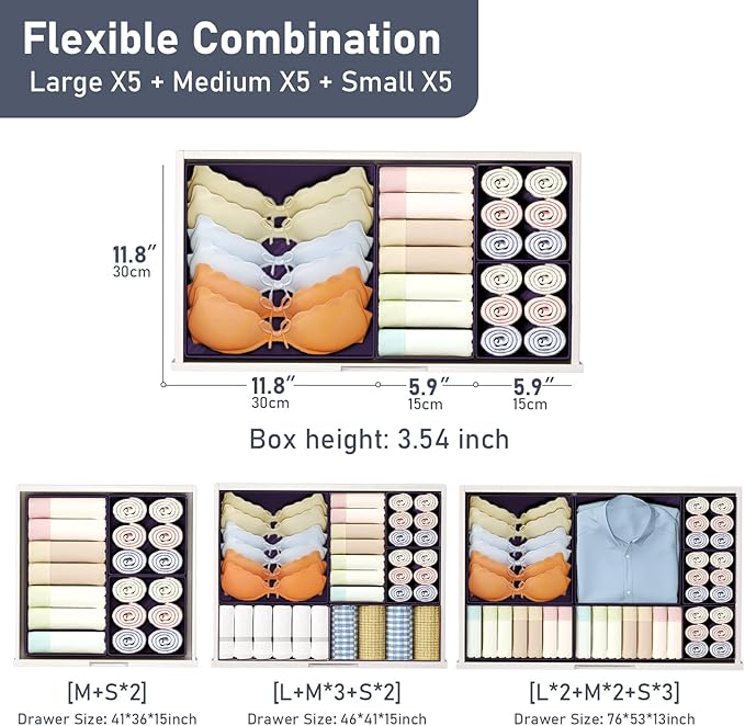 DIMJ Drawer Organizer Clothes, 15 Pack Dresser Organizer, Foldable Closet Organizers and Storage, Fabric Dresser Bins, Drawer Dividers for Nursery, Baby Clothes, Underwears, Sock (Purple)