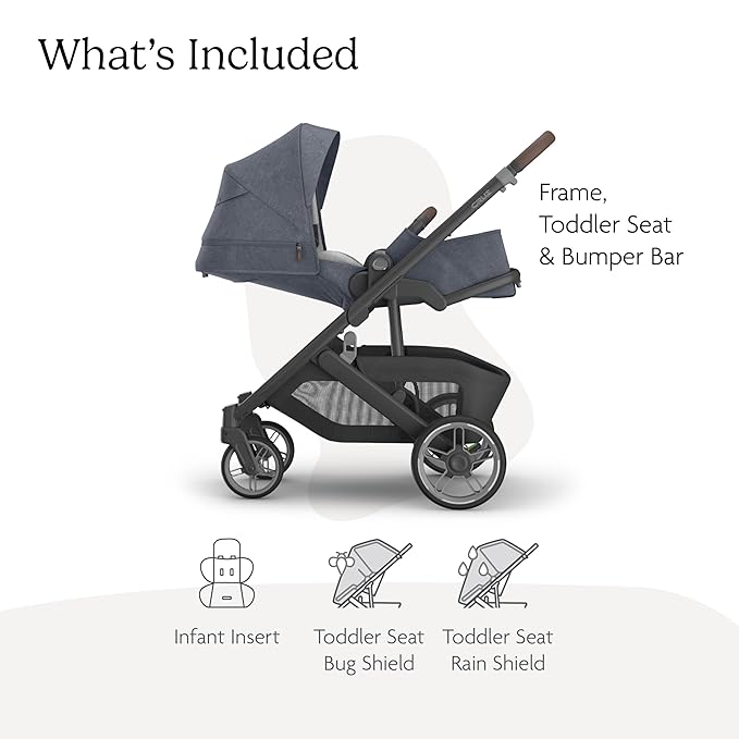 UPPAbaby Cruz V3 Stroller - from Birth + Car Seat Compatible - Full-Size, Reversible Seat - Infant Insert, Bug and Rain Shields Included - Julian (Dusty Blue Mélange/Carbon Frame/Chestnut Leather)