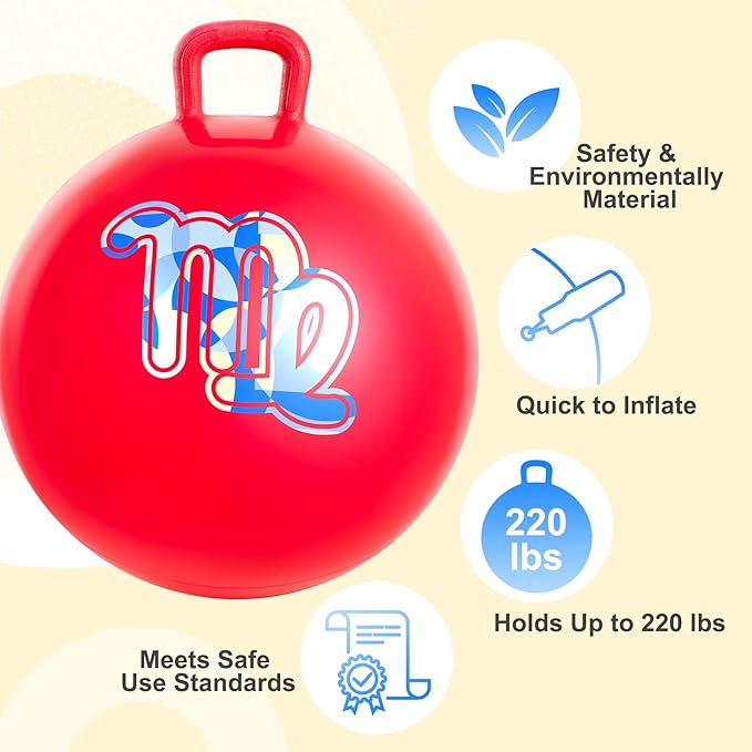ZOOJOY 18 Inch Red Hopper Balls for Kids 3-6, Sit On Bouncy Ball with Handle, Inflatable Hippity Hop Ball for Indoor/Outdoor Play, Hoping Toys for Kids with Pump