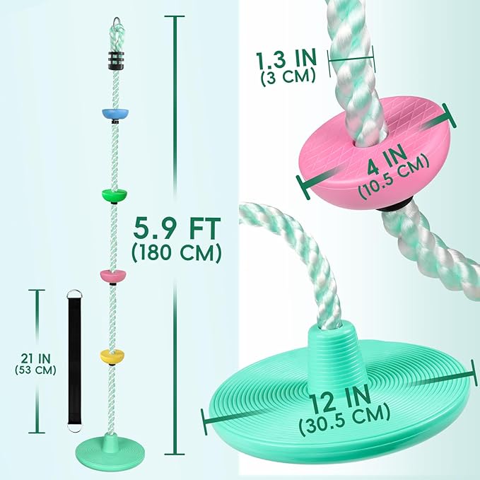 ZNCMRR Tree Swings for Kids Outdoor Rope Swing for Tree Climbing Rope for Kids Disc Swing Indoor Outdoor Swing Set Accessories(Candy Green)