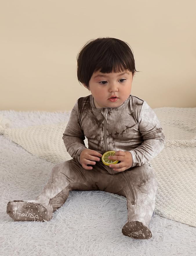Jimonda Baby Girls Boys Footed Pajamas,Rayon From Bamboo,2 Way Zipper Long Sleeve Soft Sleeper Pjs,Infant Tie-dye Romper