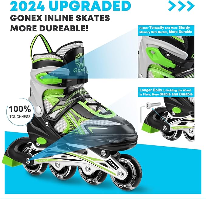 Gonex Inline Skates for Girls Boys Kids, Adjustable Skates Outdoor Blades Inline Roller Skates for Children Teens Women with Light Up Wheels for Indoor Outdoor Backyard Skating