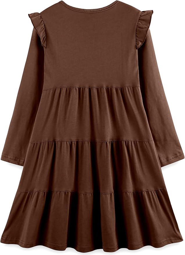 Bumeex Girl's Dresses Cotton Ruffle Sleeve Tiered Swing A-Line Cute Midi Casual Sundress