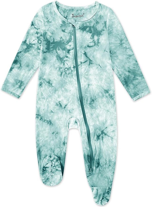 Jimonda Baby Girls Boys Footed Pajamas,Rayon From Bamboo,2 Way Zipper Long Sleeve Soft Sleeper Pjs,Infant Tie-dye Romper