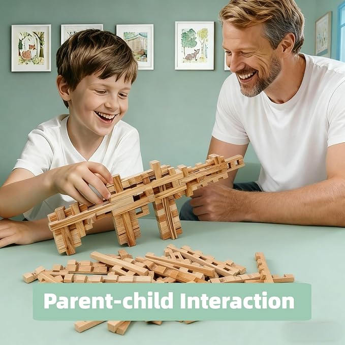 Toy Gun Educational Wooden Building Blocks - 53 Pcs Assembled into 10+ Various Shapes, STEM Toy Gift for Kids, Building Toys for Ages 5+ and Adults