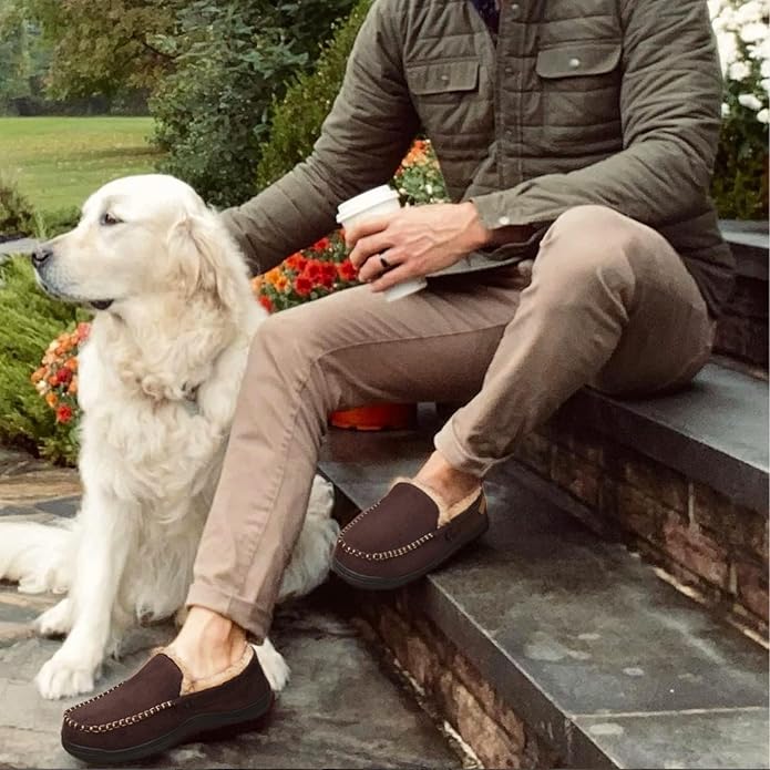 Zigzagger Men's Moccasin Slippers Memory Foam House Shoes, Indoor and Outdoor Warm Loafer Slippers