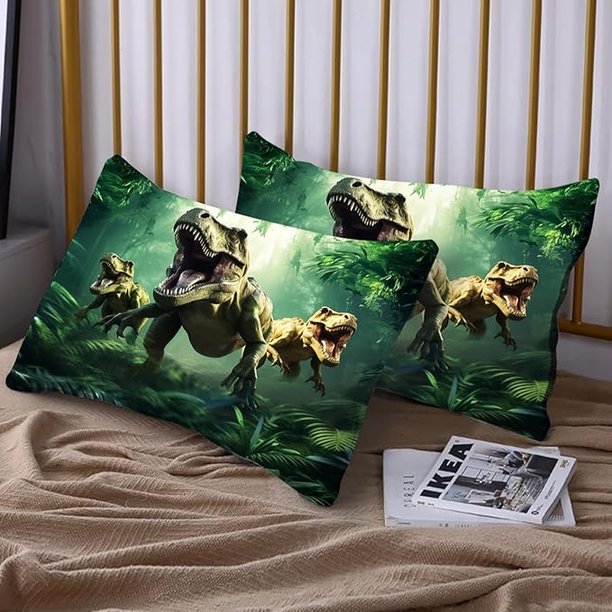 Dinosaurs Bed Sheets Queen for Boys Kids Soft Microfiber Bedding Sheets Set 3D Realistic Dinosaur Green Fitted Sheets Set Breathable Dinosaur Bed Sheet for Kids Room Decor