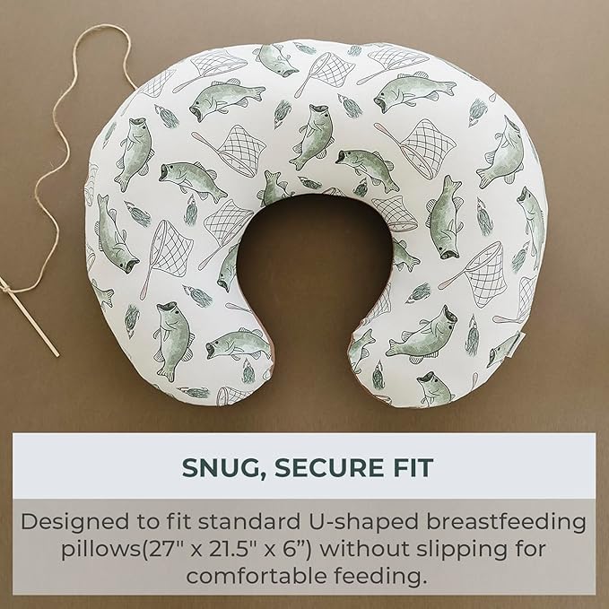 Pobibaby 1-Pack Premium Nursing Pillow Cover - Ultra Soft & Stretchy 96% Cotton, Breastfeeding Pillow Cover for Baby Boys and Girls (Gone Fishing)