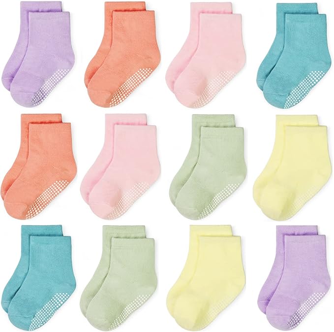 GRPSKCOS Baby Socks Non Slip 12 Pairs Toddler Anti Skid Socks for 0-7 Years Infants Little Kids Boys Girls