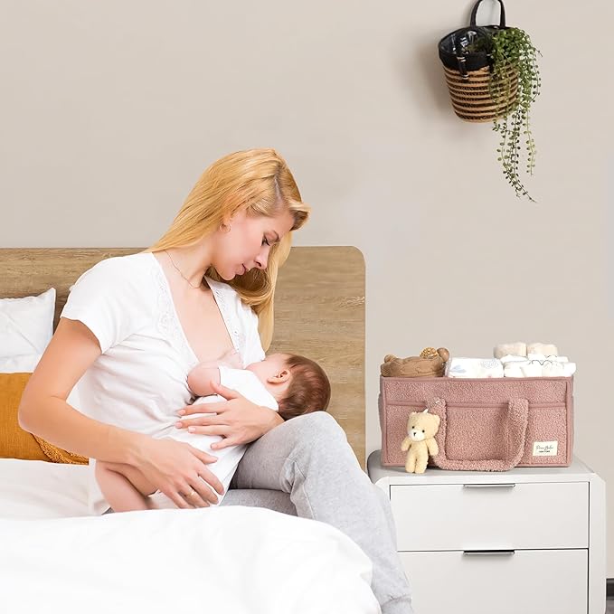 PeraBella Baby Diaper Caddy Organizer with Handle, Boy & Girl Shower Gift Basket, Portable Diaper Storage Basket Bin for Wipes, Newborn Baby Essentials Registry Search Must Haves, Car Caddy Organizer