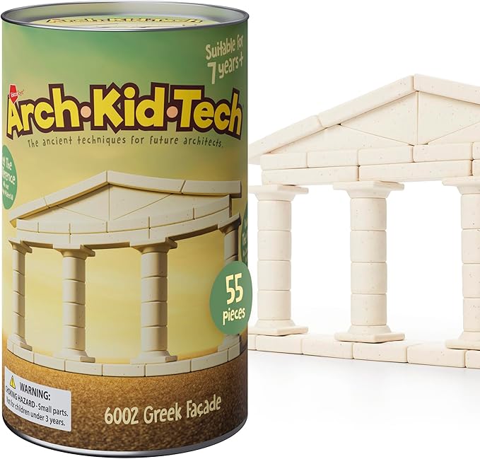 Taksa Toys Ancient Greek Facade Stem Toys Unique Educational Stackable Building Blocks, for Kids Ages 7 8 9 10+ Years Old, Indoor Architectural Kit Learning Games, Montessori Toys for Children, 55 Pcs