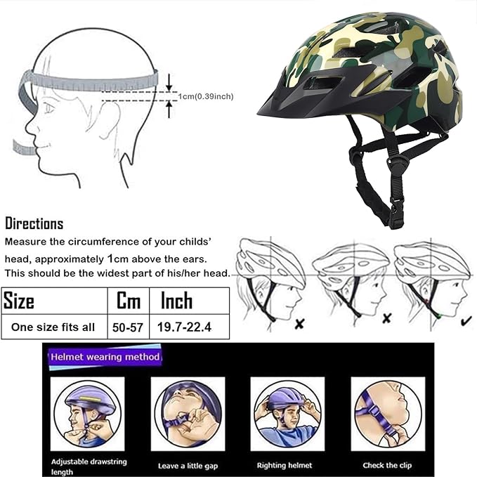 Kids Bike Helmet,Bavilk Kids Boys Girls Bike Helmets with LED Light Detachable Visor Children Youth Teen Multi-Sport for Skating Cycling Scooter Skateboard Adjustable & Lightweight 19.7"-22.4"