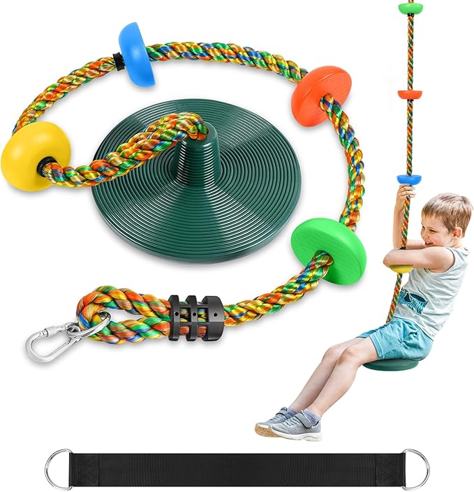 ZNCMRR Rope Swing for Tree Disc Swings Tree Swing for Kids Single Disc Seat and Climbing Rope for Kids Heavy Duty Swing Set for Backyard Playground Accessories Swingset Accessories Outdoor(Green)