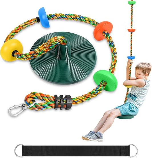 ZNCMRR Rope Swing for Tree Disc Swings Tree Swing for Kids Single Disc Seat and Climbing Rope for Kids Heavy Duty Swing Set for Backyard Playground Accessories Swingset Accessories Outdoor(Green)