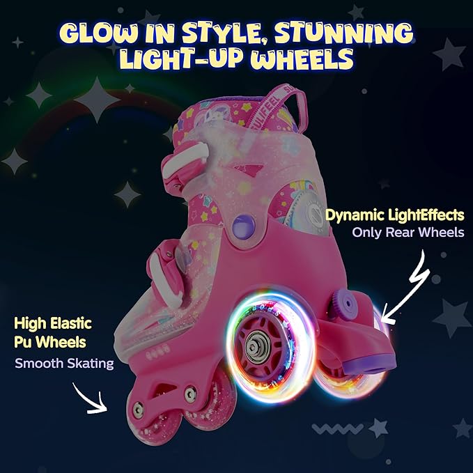 SULIFEEL Adjustable Roller Skates for Girls Boys Kids,Fun Illuminating Light Up Flash Wheels Three-Point Type Balance Suitable for Beginners Indoor Roller Skating