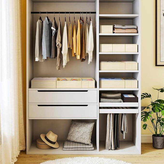 DIMJ Drawer Organizer Clothes, 15 Pack Dresser Organizer, Foldable Closet Organizers and Storage, Fabric Dresser Bins, Drawer Dividers for Nursery, Baby Clothes, Underwears, Sock (Beige)