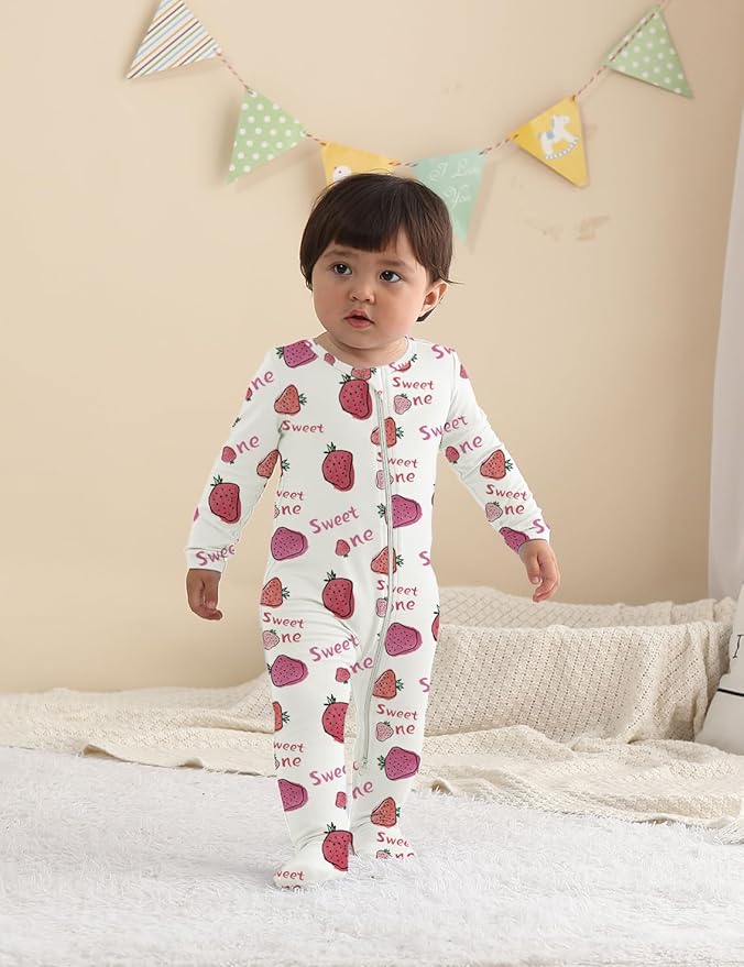 Jimonda Baby Girls Boys Footed Pajamas,Rayon From Bamboo,2 Way Zipper Long Sleeve Soft Sleeper Pjs,Infant Tie-dye Romper