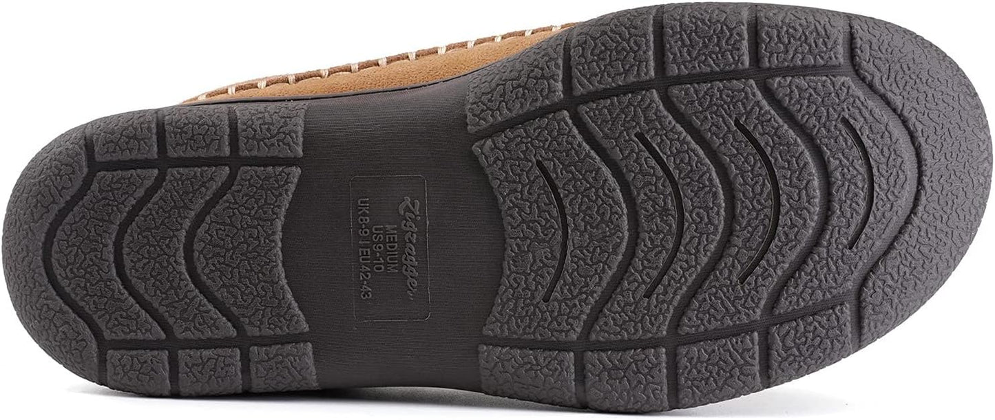 Zigzagger Men's Slip On Moccasin Slippers, Indoor/Outdoor Warm Fuzzy Comfy House Shoes, Fluffy Wide Loafer Slippers