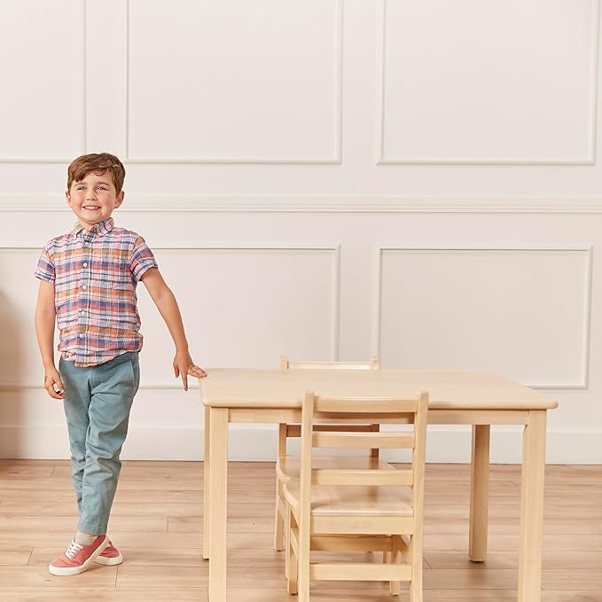 ECR4Kids 24in x 36in Rectangular Hardwood Table and Chair Set, 12in Seat Height, Kids Furniture, Antique White