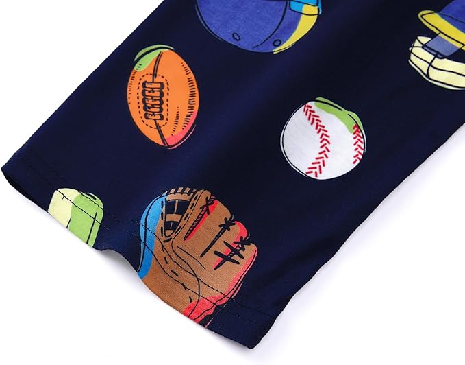 Tebbis Pajamas For Boys Fun Baseball Navy Blue Short Sleeves & Pants 2-Piece PJs Set Kid Comfy Sleepwear Size 6-18