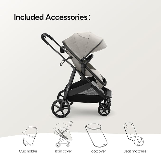 Mompush Wiz 2 in 1 Baby Stroller with Bassinet Mode, Convertible Infant Stroller for Newborn and Toddler with Reversible Seat and Large UPF 50+ Canopy