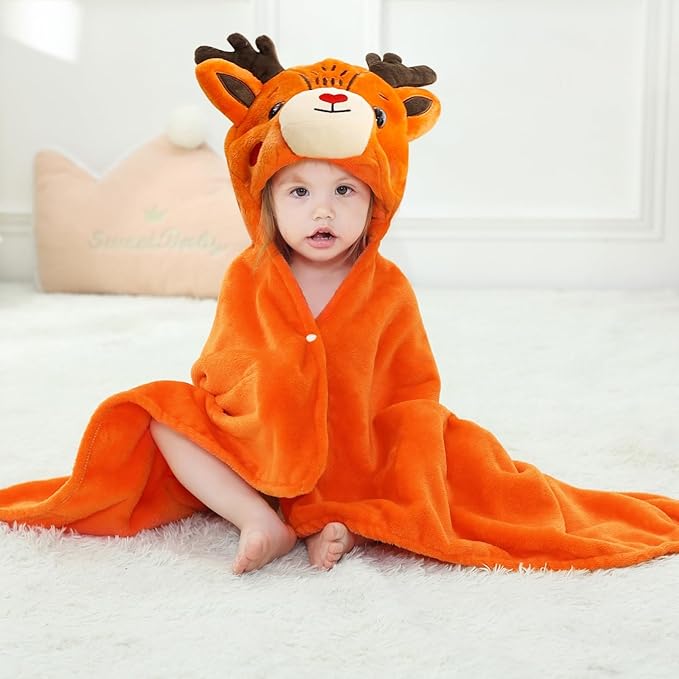 Wearable Blanket Hoodie for Kids Toddlers Hooded Towels Soft Cozy Flannel Wearable Throw Blanket Hoodie for Boys Girls Birthday Gifts (Elk 60 * 50)