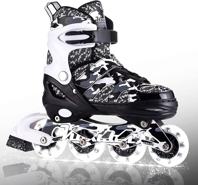 Kuxuan Boys Adjustable Inline Skates with Light up Wheels, Fun Illuminating Skates for Kids Girls Youth