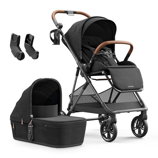 MAMAZING Air Lux Baby Stroller with Bassinet & Infant Car Seat Adapter, Lightweight Compact Carbon Fiber Frame, One-Hand Fold, Reversible Seat, Space-Saving Storage