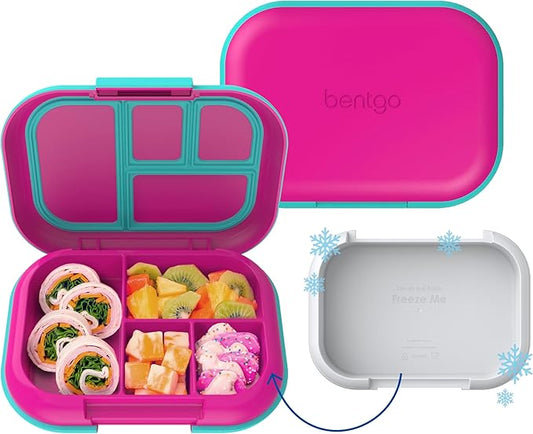 Bentgo Chill Kids Leak-Proof Lunch Box - 4-Compartment Bento Box with Built-In Ice Pack, 3.3 Cup Capacity, PFAS & BPA-Free, Microwave & Dishwasher Safe, Ideal Size for Ages 3 to 7 (Fuchsia/Teal)