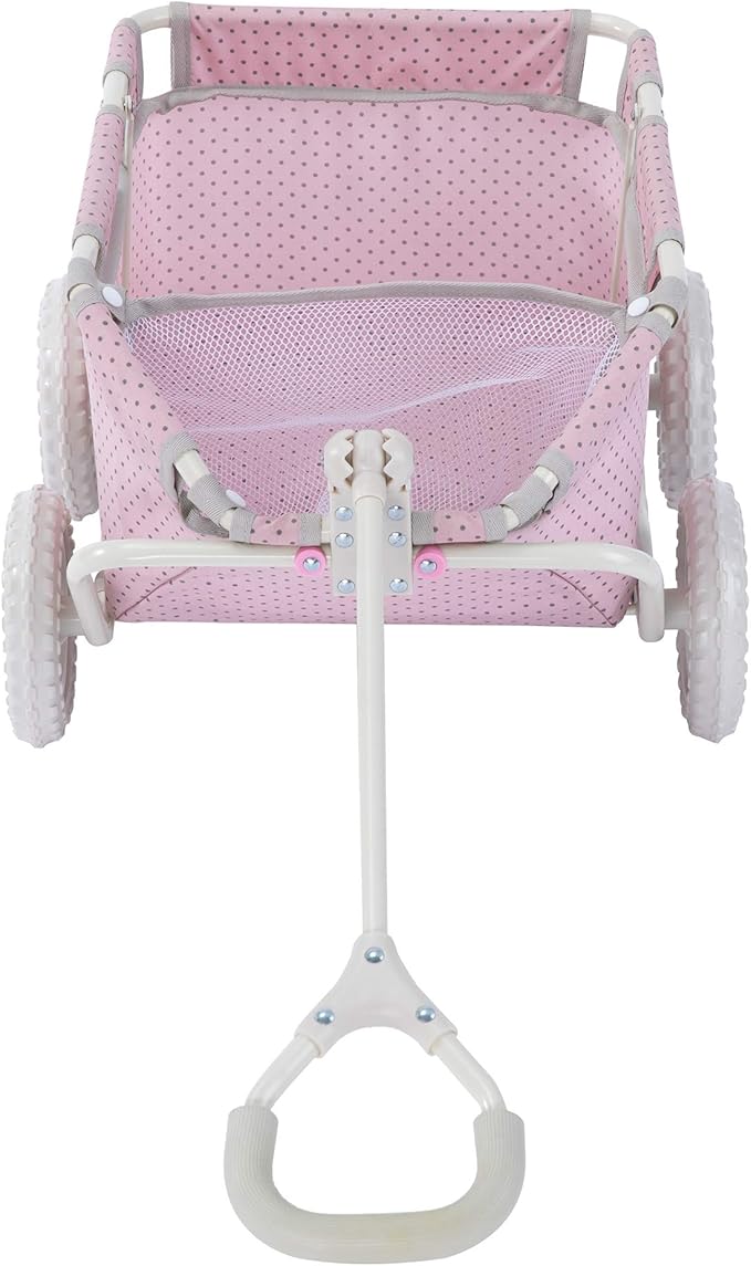Olivia's Little World - Polka Dots Folding Princess Baby Doll Wagon, Toy Storage Wagon, Doll Furniture, Pink Polka Dots