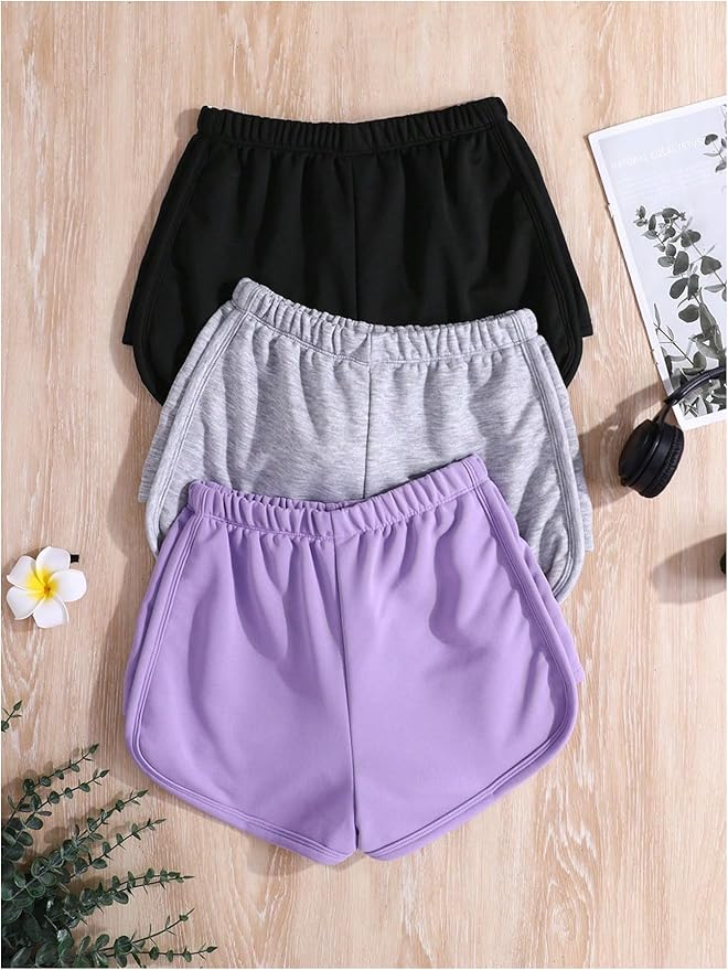 SHENHE Girl's 3 Pack Bow Front Dolphin Shorts Elastic Waist Casual Workout Athletic Shorts