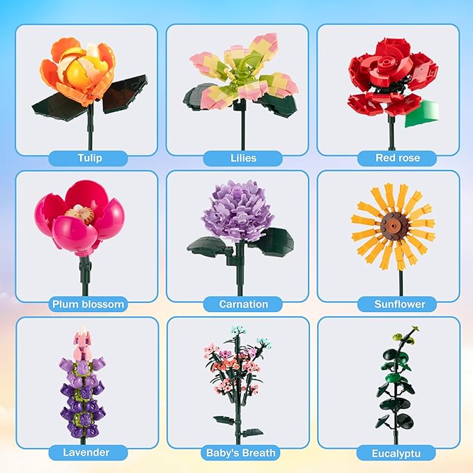 Flowers Bouquet Building Toy, Flower Botanical Collection Building Set for Kids, Girls, Women - Office, Home Decor Gift for Mother's Day, Valentine's Day, Birthday, Christmas - 845PCS