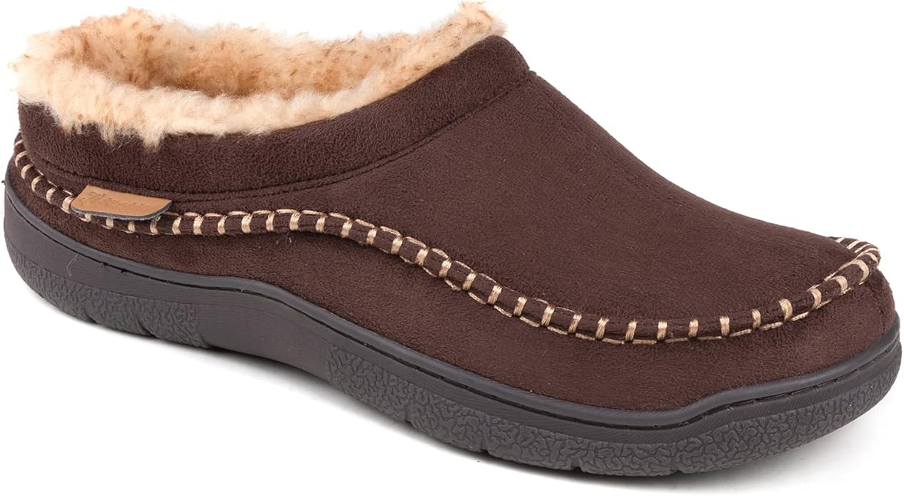 Zigzagger Men's Slip On Moccasin Slippers, Indoor/Outdoor Warm Fuzzy Comfy House Shoes, Fluffy Wide Loafer Slippers
