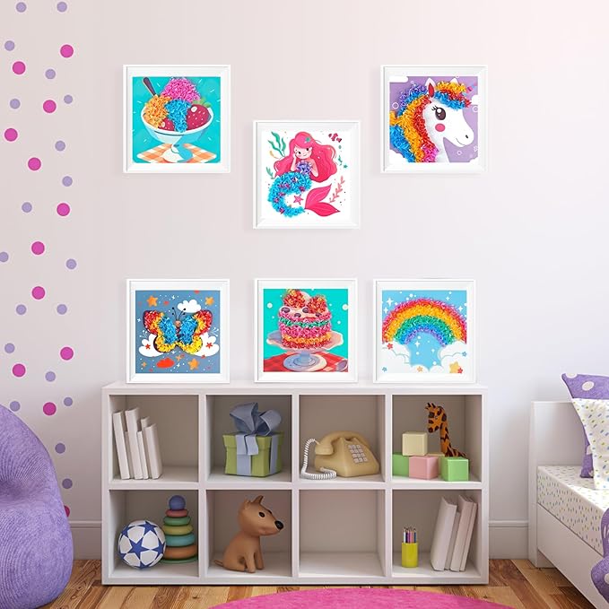 Poke in Art for Kids Unicorns Rainbow Mermaid Butterfly Cupcake Arts and Crafts for Kids Ages 4-8 9 10 11 12 Boys Girls Home Decor Birthday Christmas Gifts 6 DIY Themes Creative Activity Game