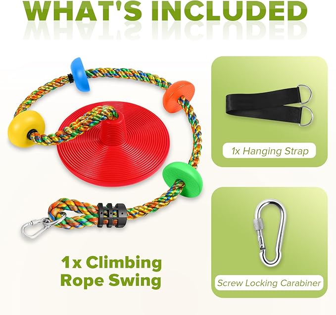 ZNCMRR Rope Swing for Tree Disc Swings Tree Swing for Kids Single Disc Seat and Climbing Rope for Kids Heavy Duty Swing Set for Backyard Playground Accessories Swingset Accessories Outdoor(Red)