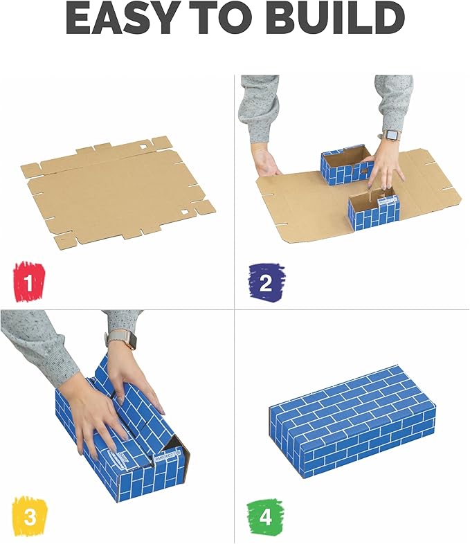 Bankers Box at Play Heavy Duty Jumbo Cardboard Building Blocks, 40 Pack, Large and Medium Toy Blocks for Kids and