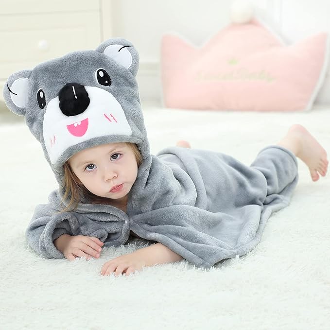 Baby Bath & Hooded Towels Kid Wearable Hoodie Blanket Baby Towels with Hood Soft Cozy Flannel Toddler Bath Towel Gifts for Boys Girls(Koala 50 * 40)