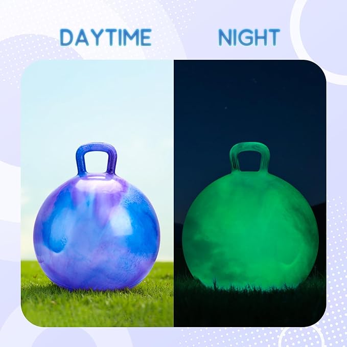 ZOOJOY Glow-in-The-Dark Light Up Hopper Ball for Kids, 18 Inch Bouncy Ball with Handle, Inflatable Night Glow Jumping Toy for Boys and Girls Aged 3-8, Indoor & Outdoor Play, Includes Pump