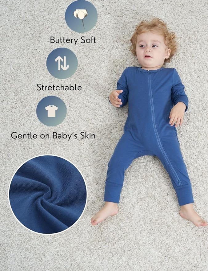 JunNeng 2 Pack Footless Long/Short Sleeve Baby Romper with Zipper Cotton Infant Sleepwear